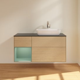 Тумба под раковину Villeroy & Boch Finion 120х50,1 см с подсветкой МДФ шпон дуба/стекло черное матовое G802GMPC