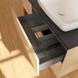 Тумба под раковину Villeroy & Boch Finion 120х50,1 см с подсветкой МДФ шпон дуба/стекло черное матовое G802HBPC