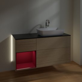 Тумба под раковину Villeroy & Boch Finion 120х50,1 см с подсветкой МДФ шпон дуба/стекло черное матовое G802HBPC