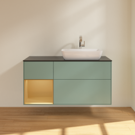 Тумба під раковину Villeroy & Boch Finion 120х50,1 см із підсвічуванням МДФ оливковий матовий лак/скло чорне матове G802HFGM