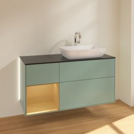 Тумба під раковину Villeroy & Boch Finion 120х50,1 см із підсвічуванням МДФ оливковий матовий лак/скло чорне матове G802HFGM