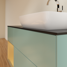 Тумба під раковину Villeroy & Boch Finion 120х50,1 см із підсвічуванням МДФ оливковий матовий лак/скло чорне матове G802HFGM