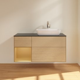 Тумба под раковину Villeroy & Boch Finion 120х50,1 см с подсветкой МДФ шпон дуба/стекло черное матовое G802HFPC