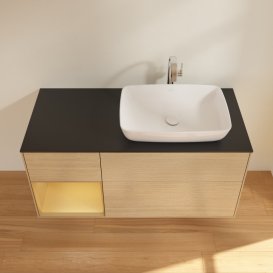 Тумба под раковину Villeroy & Boch Finion 120х50,1 см с подсветкой МДФ шпон дуба/стекло черное матовое G802HFPC