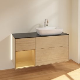 Тумба под раковину Villeroy & Boch Finion 120х50,1 см с подсветкой МДФ шпон дуба/стекло черное матовое G802HFPC