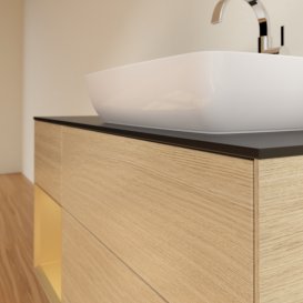 Тумба под раковину Villeroy & Boch Finion 120х50,1 см с подсветкой МДФ шпон дуба/стекло черное матовое G802HFPC