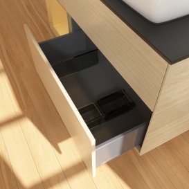 Тумба под раковину Villeroy & Boch Finion 120х50,1 см с подсветкой МДФ шпон дуба/стекло черное матовое G802HFPC