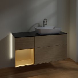 Тумба під раковину Villeroy & Boch Finion 120х50,1 см з підсвічуванням МДФ шпон дуба/скло чорне матове G802HFPC