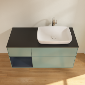 Тумба под раковину Villeroy & Boch Finion 120х50,1 см с подсветкой МДФ оливковый матовый лак/стекло черное матовое G802HGGM