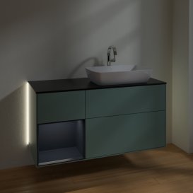 Тумба под раковину Villeroy & Boch Finion 120х50,1 см с подсветкой МДФ оливковый матовый лак/стекло черное матовое G802HGGM