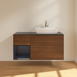 Тумба під раковину Villeroy & Boch Finion 120х50,1 см із підсвічуванням МДФ шпон волоського горіха/скло чорне матове G802HGGN