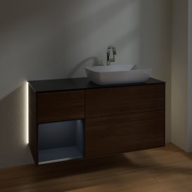 Тумба под раковину Villeroy & Boch Finion 120х50,1 см с подсветкой МДФ шпон грецкого ореха/стекло черное матовое G802HGGN