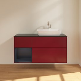 Тумба под раковину Villeroy & Boch Finion 120х50,1 см с подсветкой МДФ пион матовый лак/стекло черное матовое G802HGHB