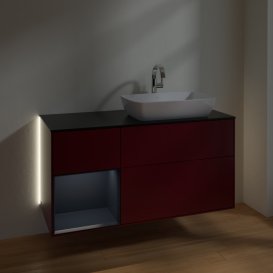 Тумба под раковину Villeroy & Boch Finion 120х50,1 см с подсветкой МДФ пион матовый лак/стекло черное матовое G802HGHB