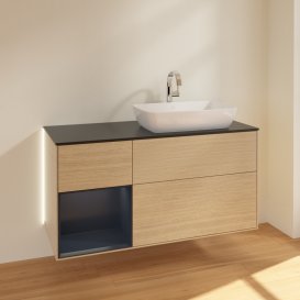 Тумба под раковину Villeroy & Boch Finion 120х50,1 см с подсветкой МДФ шпон дуба/стекло черное матовое G802HGPC