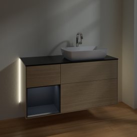 Тумба под раковину Villeroy & Boch Finion 120х50,1 см с подсветкой МДФ шпон дуба/стекло черное матовое G802HGPC