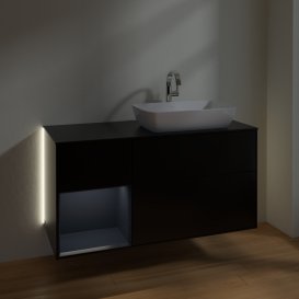 Тумба под раковину Villeroy & Boch Finion 120х50,1 см с подсветкой МДФ черный матовый лак/стекло черное матовое G802HGPD