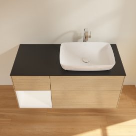 Тумба під раковину Villeroy & Boch Finion 120х50,1 см з підсвічуванням МДФ шпон дуба/скло чорне матове G802MTPC