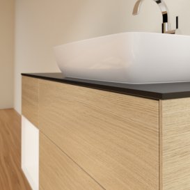 Тумба під раковину Villeroy & Boch Finion 120х50,1 см з підсвічуванням МДФ шпон дуба/скло чорне матове G802MTPC