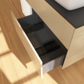 Тумба під раковину Villeroy & Boch Finion 120х50,1 см з підсвічуванням МДФ шпон дуба/скло чорне матове G802MTPC