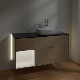 Тумба під раковину Villeroy & Boch Finion 120х50,1 см з підсвічуванням МДФ шпон дуба/скло чорне матове G802MTPC