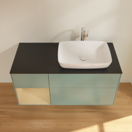 Тумба під раковину Villeroy & Boch Finion 120х50,1 см із підсвічуванням МДФ оливковий матовий лак/скло чорне матове G802PCGM