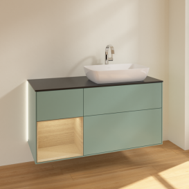 Тумба під раковину Villeroy & Boch Finion 120х50,1 см із підсвічуванням МДФ оливковий матовий лак/скло чорне матове G802PCGM