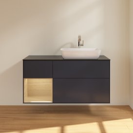 Тумба під раковину Villeroy & Boch Finion 120х50,1 см із підсвічуванням МДФ темно-синій матовий лак/скло чорне матове G802PCHG