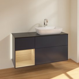 Тумба під раковину Villeroy & Boch Finion 120х50,1 см із підсвічуванням МДФ темно-синій матовий лак/скло чорне матове G802PCHG