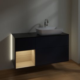 Тумба під раковину Villeroy & Boch Finion 120х50,1 см із підсвічуванням МДФ темно-синій матовий лак/скло чорне матове G802PCHG