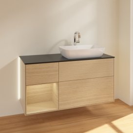 Тумба під раковину Villeroy & Boch Finion 120х50,1 см з підсвічуванням МДФ шпон дуба/скло чорне матове G802PCPC