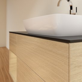 Тумба під раковину Villeroy & Boch Finion 120х50,1 см з підсвічуванням МДФ шпон дуба/скло чорне матове G802PCPC