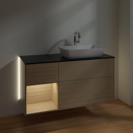 Тумба під раковину Villeroy & Boch Finion 120х50,1 см з підсвічуванням МДФ шпон дуба/скло чорне матове G802PCPC