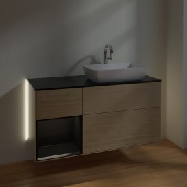 Тумба под раковину Villeroy & Boch Finion 120х50,1 см с подсветкой МДФ шпон дуба/стекло черное матовое G802PDPC