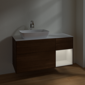 Тумба под раковину Villeroy & Boch Finion 120х50,1 см с подсветкой МДФ шпон грецкого ореха/стекло белое матовое F811GFGN