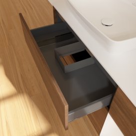 Тумба под раковину Villeroy & Boch Finion 120х50,1 см с подсветкой МДФ шпон грецкого ореха/стекло белое матовое F811GFGN