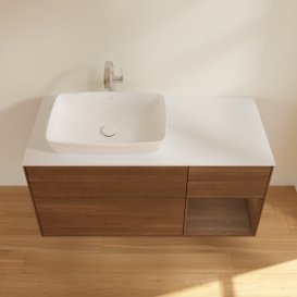 Тумба під раковину Villeroy & Boch Finion 120х50,1 см із підсвічуванням МДФ шпон волоського горіха/скло біле матове F811GNGN