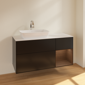 Тумба під раковину Villeroy & Boch Finion 120х50,1 см із підсвічуванням МДФ чорний матовий лак/скло біле матове F811GNPD