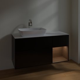 Тумба під раковину Villeroy & Boch Finion 120х50,1 см із підсвічуванням МДФ чорний матовий лак/скло біле матове F811GNPD