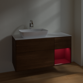 Тумба під раковину Villeroy & Boch Finion 120х50,1 см із підсвічуванням МДФ шпон волоського горіха/скло біле матове F811HBGN