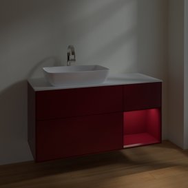 Тумба під раковину Villeroy & Boch Finion 120х50,1 см із підсвічуванням МДФ півонія матовий лак/скло біле матове F811HBHB