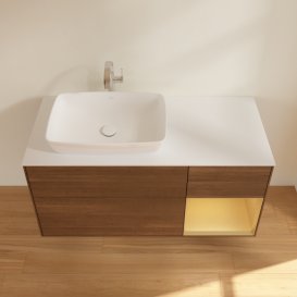 Тумба под раковину Villeroy & Boch Finion 120х50,1 см с подсветкой МДФ шпон грецкого ореха/стекло белое матовое F811HFGN