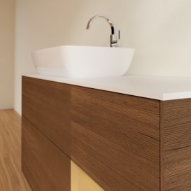 Тумба под раковину Villeroy & Boch Finion 120х50,1 см с подсветкой МДФ шпон грецкого ореха/стекло белое матовое F811HFGN