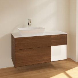 Тумба под раковину Villeroy & Boch Finion 120х50,1 см с подсветкой МДФ шпон грецкого ореха/стекло белое матовое F811MTGN