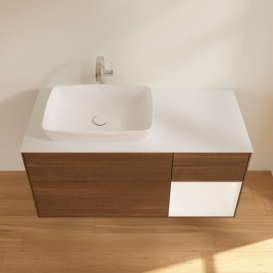 Тумба под раковину Villeroy & Boch Finion 120х50,1 см с подсветкой МДФ шпон грецкого ореха/стекло белое матовое F811MTGN