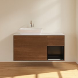 Тумба под раковину Villeroy & Boch Finion 120х50,1 см с подсветкой МДФ шпон грецкого ореха/стекло белое матовое F811PDGN