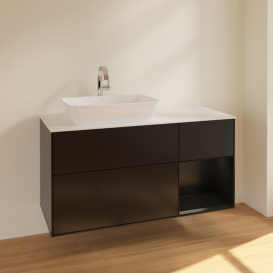 Тумба под раковину Villeroy & Boch Finion 120х50,1 см с подсветкой МДФ черный матовый лак/стекло белое матовое F811PDPD