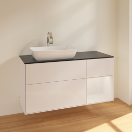 Тумба під раковину Villeroy & Boch Finion 120х50,1 см із підсвічуванням МДФ білий глянцевий лак/скло чорне матове F812GFGF