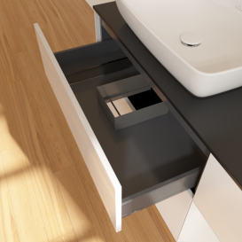 Тумба під раковину Villeroy & Boch Finion 120х50,1 см із підсвічуванням МДФ білий глянцевий лак/скло чорне матове F812GFGF