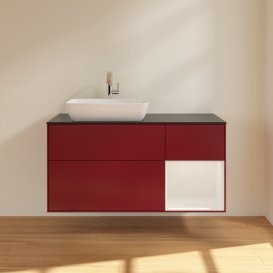 Тумба під раковину Villeroy & Boch Finion 120х50,1 см із підсвічуванням МДФ півонія матовий лак/скло чорне матове F812GFHB